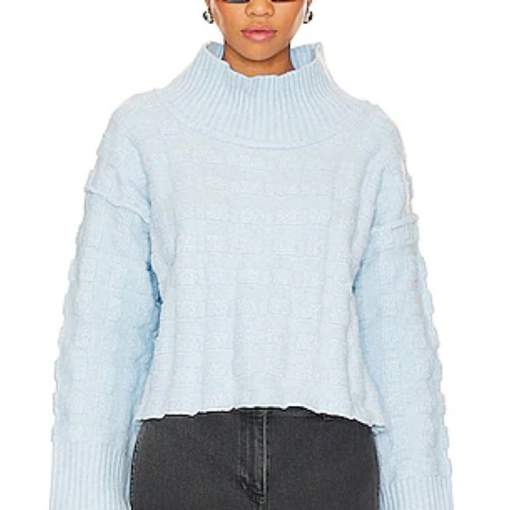 Free People Soul Searcher Mock Neck Sweater Size Xs Light Blue Cropped Oversized
